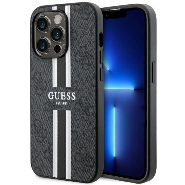 Guess GUHMP14LP4RPSK iPhone 14 Pro 6,1" svart/svart hård väska 4G Printed Stripes MagSafe