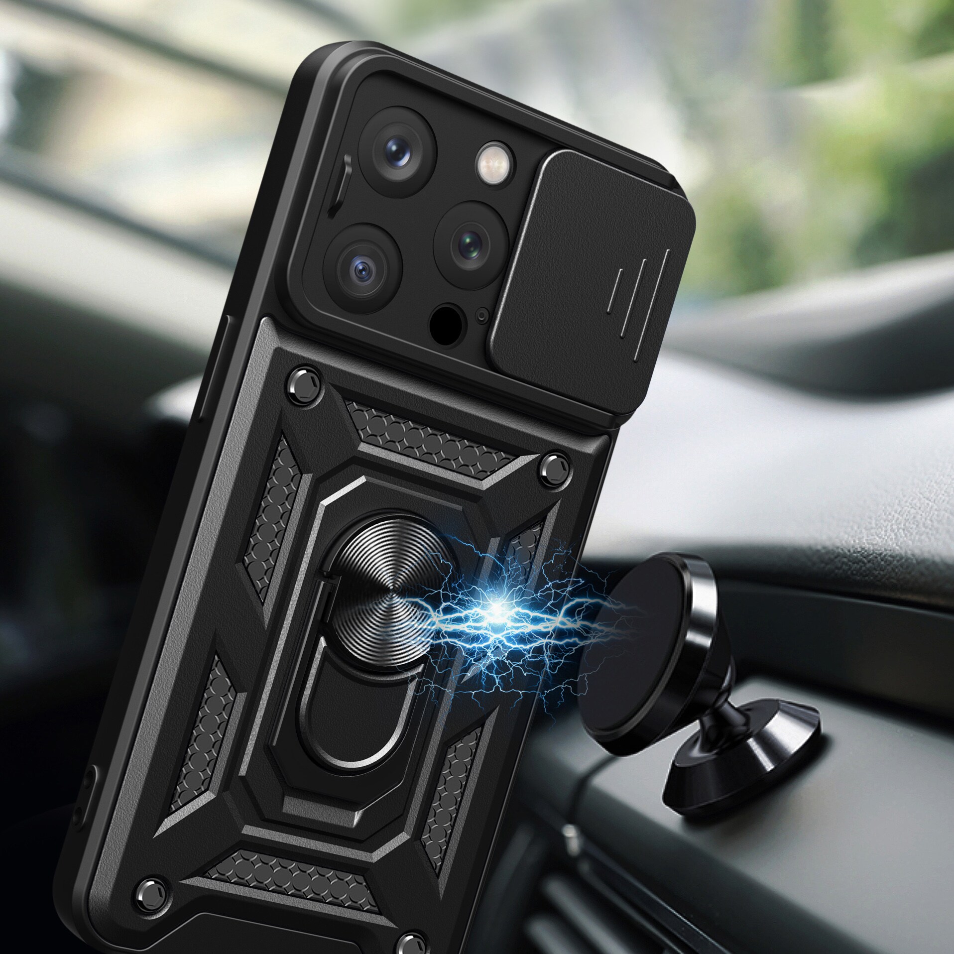 Hybrid Armor Camshield iPhone 15 Pro-fodral med kickstand och kameraskydd - Blå