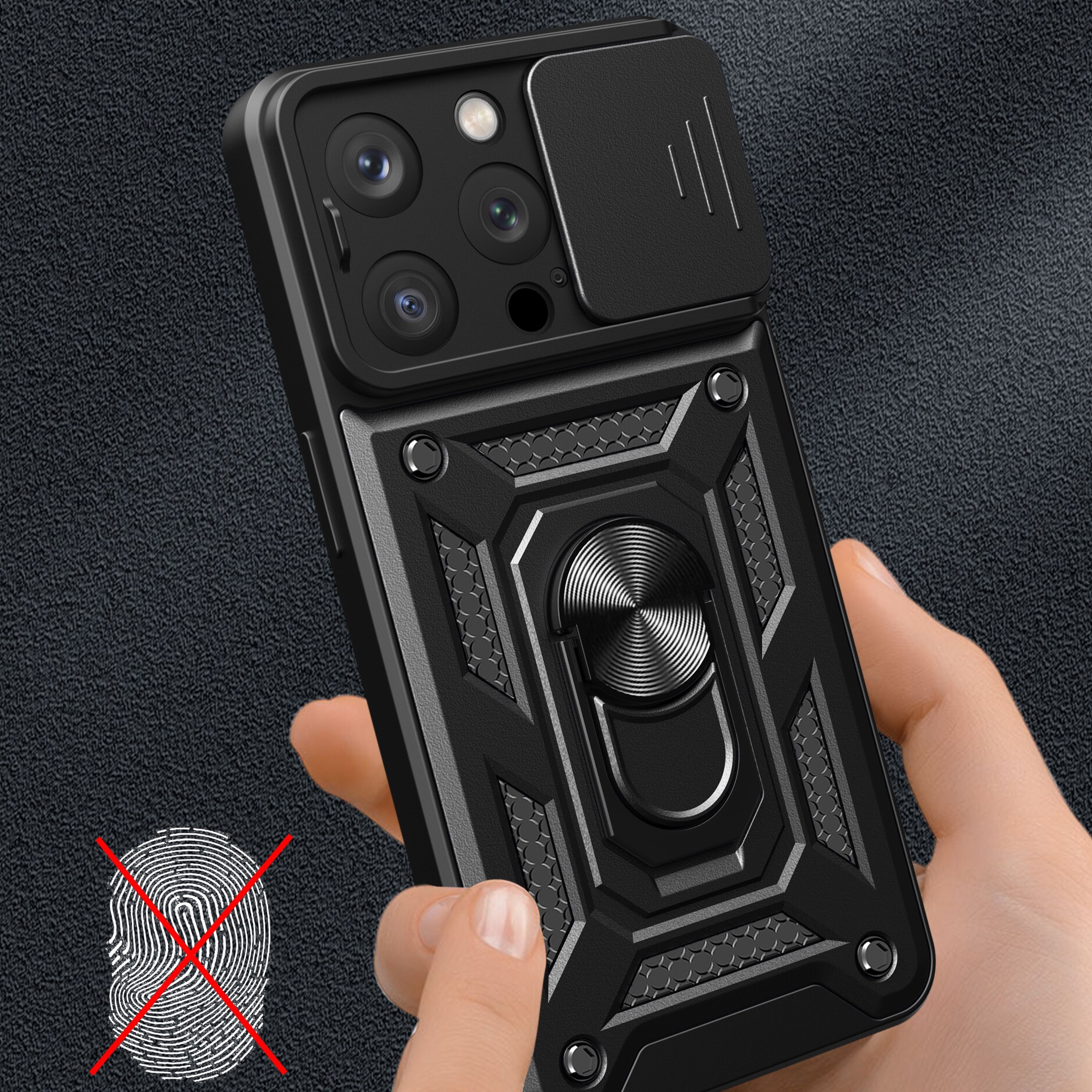 Hybrid Armor Camshield iPhone 15 Pro-fodral med kickstand och kameraskydd - Blå
