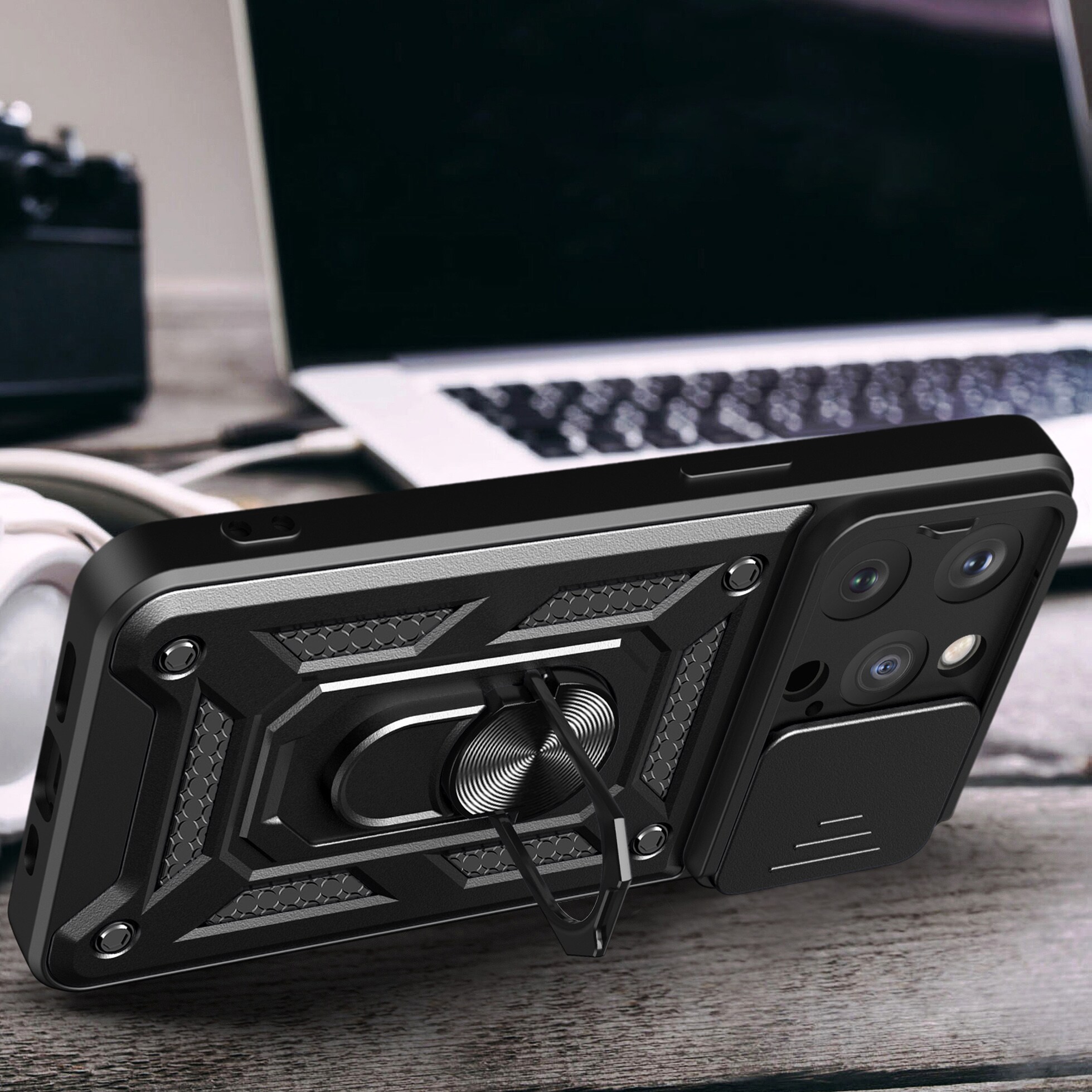 Hybrid Armor Camshield iPhone 15 Pro-fodral med kickstand och kameraskydd - Blå