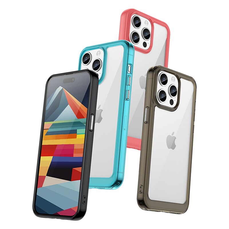 Förstärkt fodral med en flexibel ram för iPhone 15 Pro Outer Space - röd