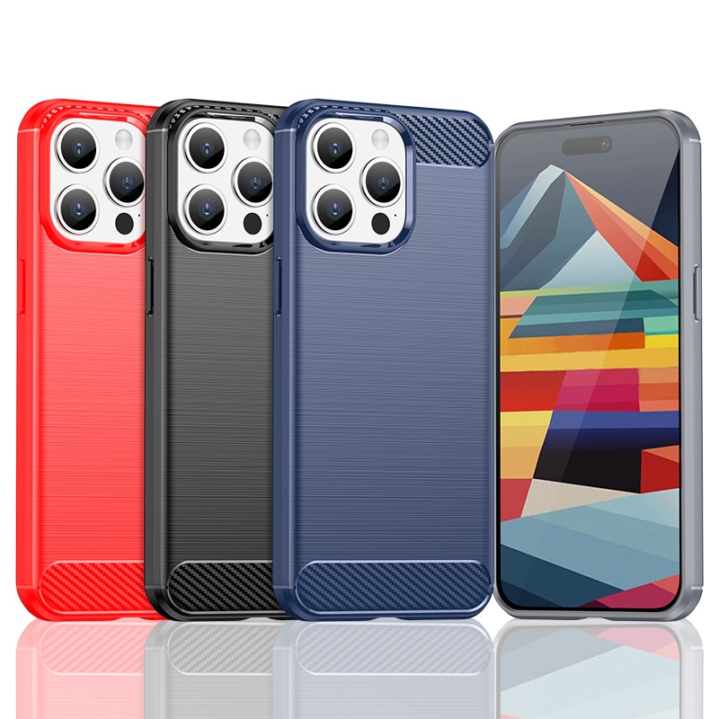 Flexibelt fodral i kolfibermönster för iPhone 15 Pro Carbon Case - blå