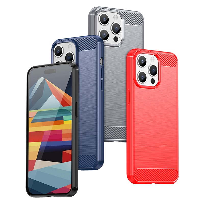 Flexibelt fodral i kolfibermönster för iPhone 15 Pro Carbon Case - blå