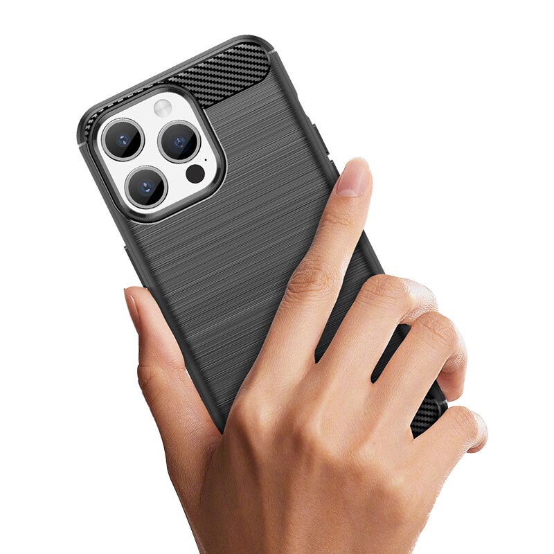 Flexibelt fodral i kolfibermönster för iPhone 15 Pro Carbon Case - blå