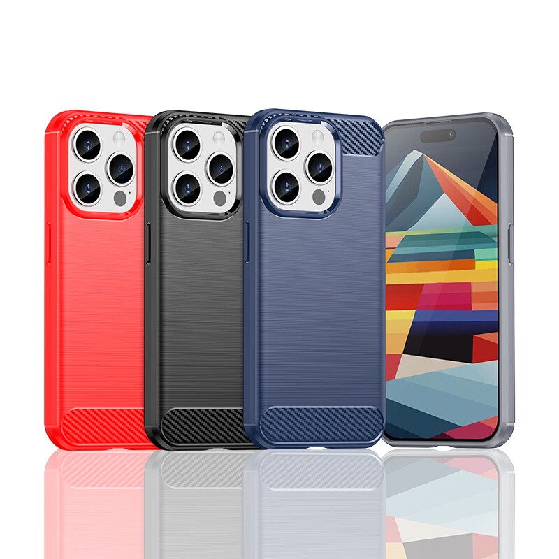 Flexibelt fodral i kolfibermönster för iPhone 15 Pro Carbon Case - svart