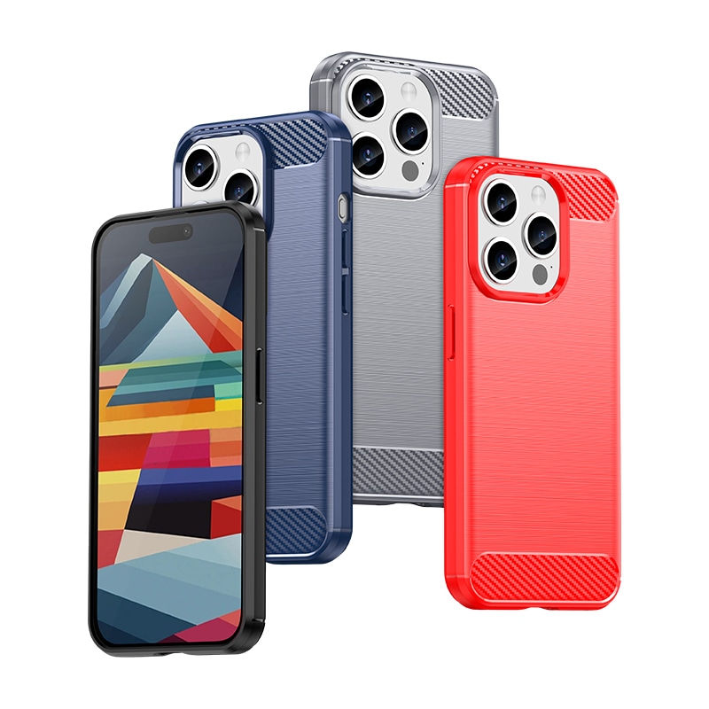 Flexibelt fodral i kolfibermönster för iPhone 15 Pro Carbon Case - svart