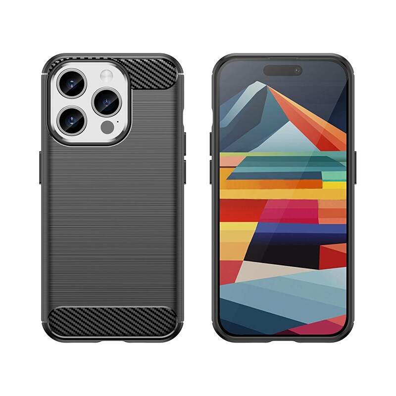 Flexibelt fodral i kolfibermönster för iPhone 15 Pro Carbon Case - svart