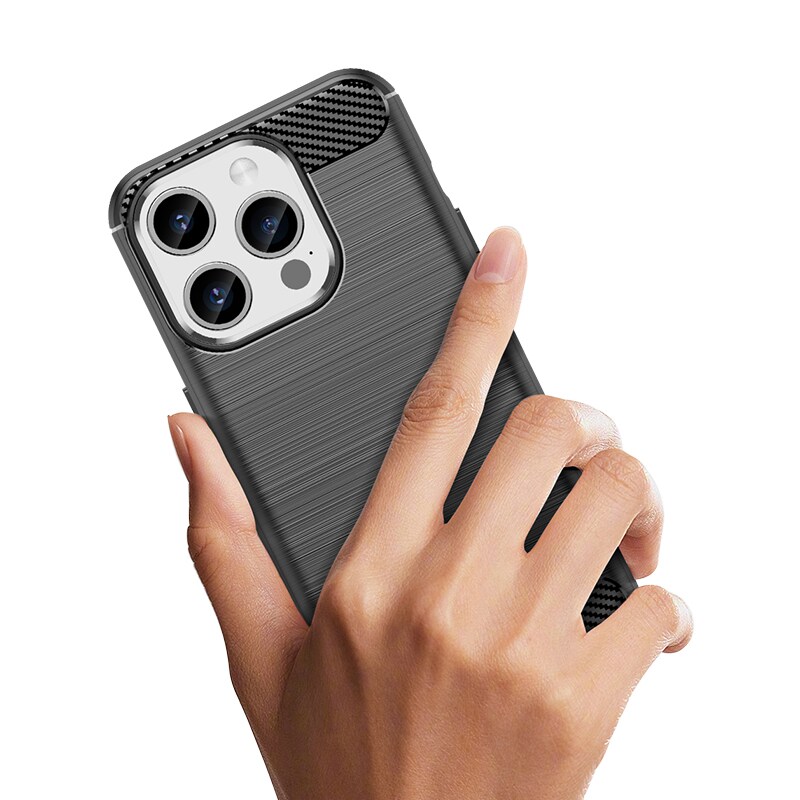 Flexibelt fodral i kolfibermönster för iPhone 15 Pro Carbon Case - svart