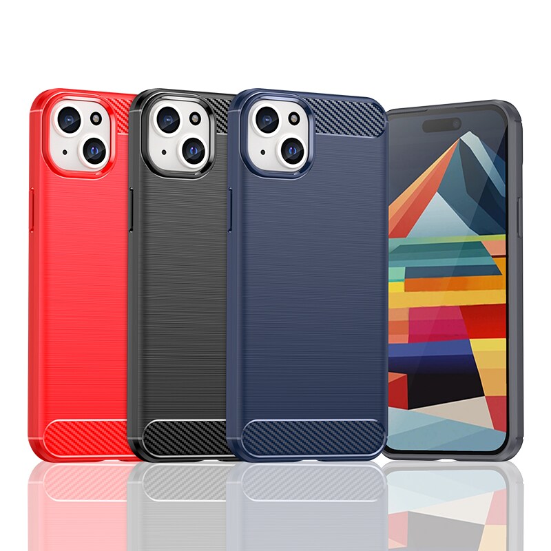 Flexibelt fodral i kolfibermönster för iPhone 15 Plus Carbon Case - svart