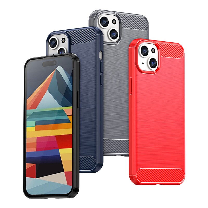Flexibelt fodral i kolfibermönster för iPhone 15 Plus Carbon Case - svart