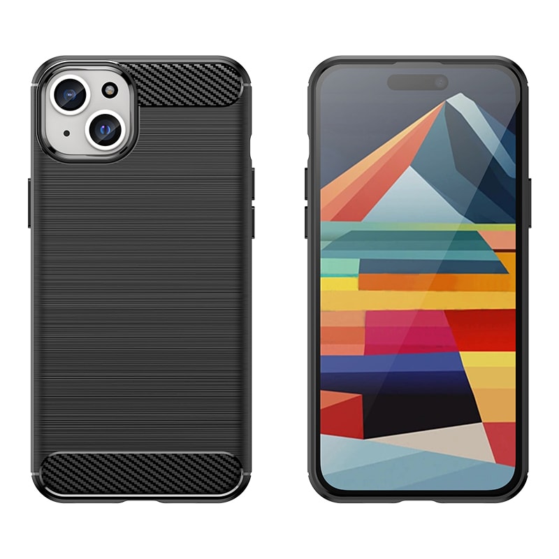 Flexibelt fodral i kolfibermönster för iPhone 15 Plus Carbon Case - svart