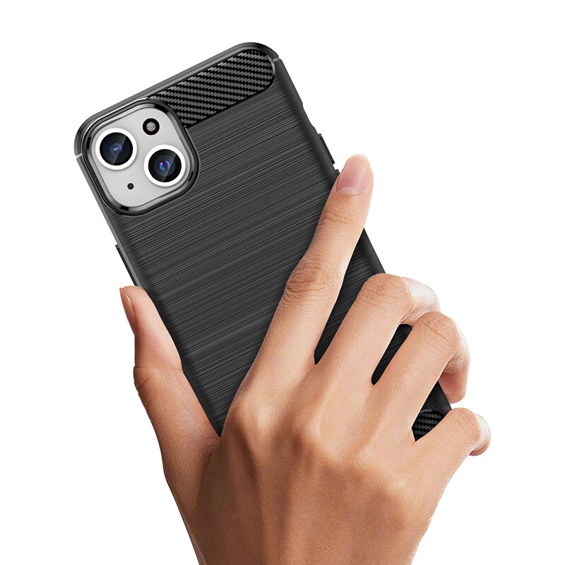 Flexibelt fodral i kolfibermönster för iPhone 15 Plus Carbon Case - svart