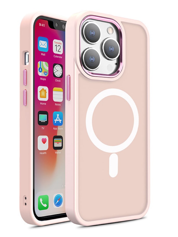 Magnetiskt färgmatt fodral för iPhone 15 Pro Max - rosa