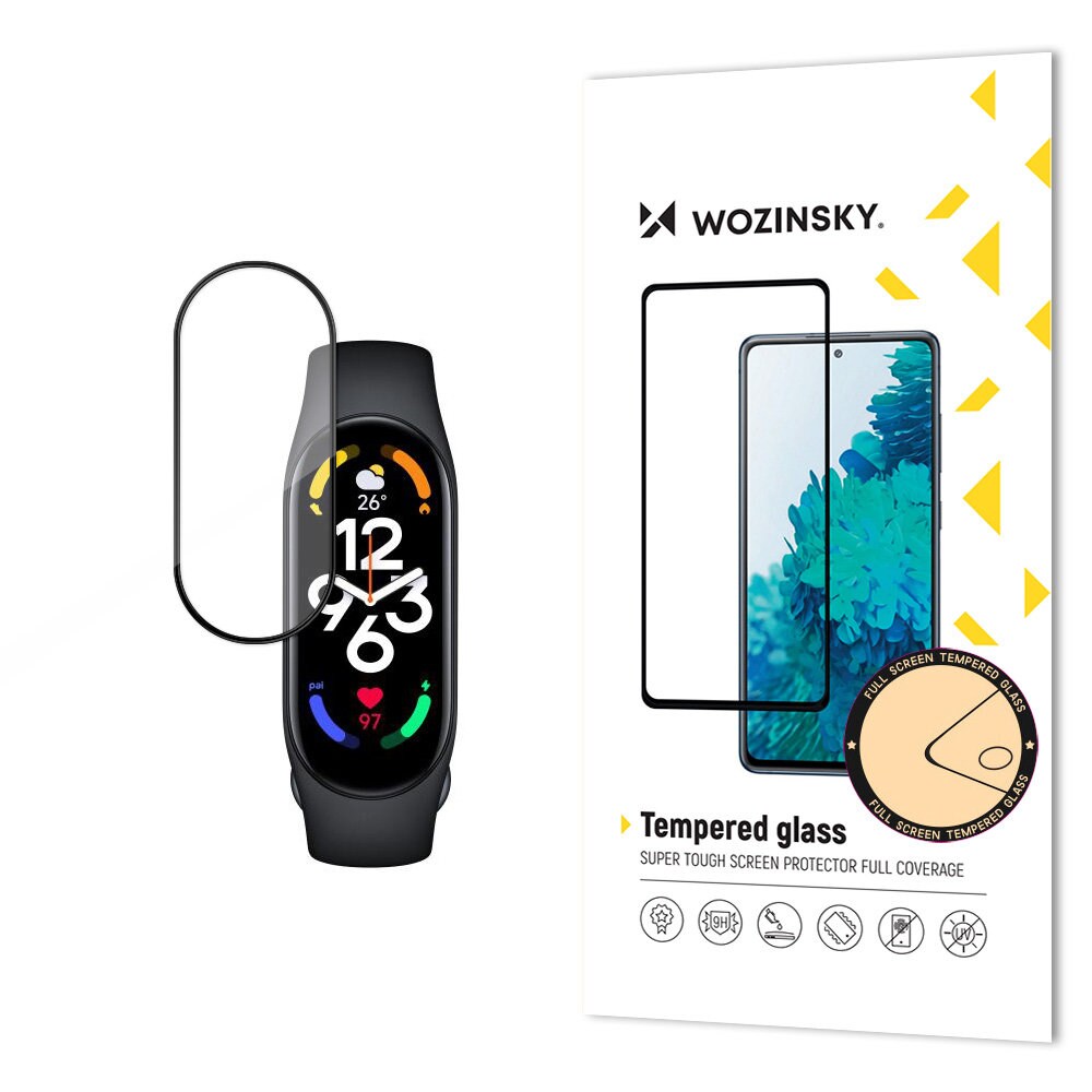Holdbart Wozinsky fuld limning af fuld skærm hærdet glas med ramme til Xiaomi Mi Band 8 - sort
