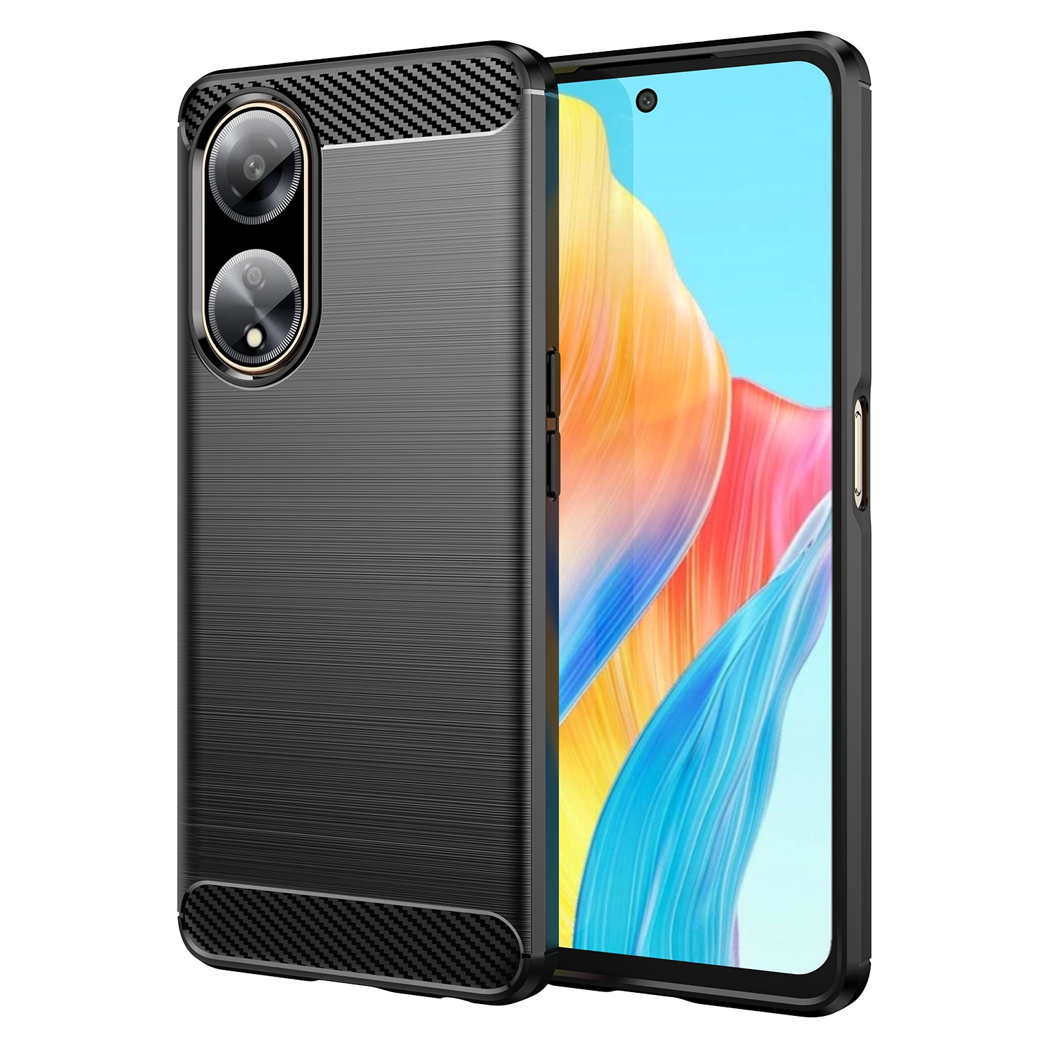 Flexibelt kolmönstrat fodral för Oppo A98 5G Carbon Case - svart