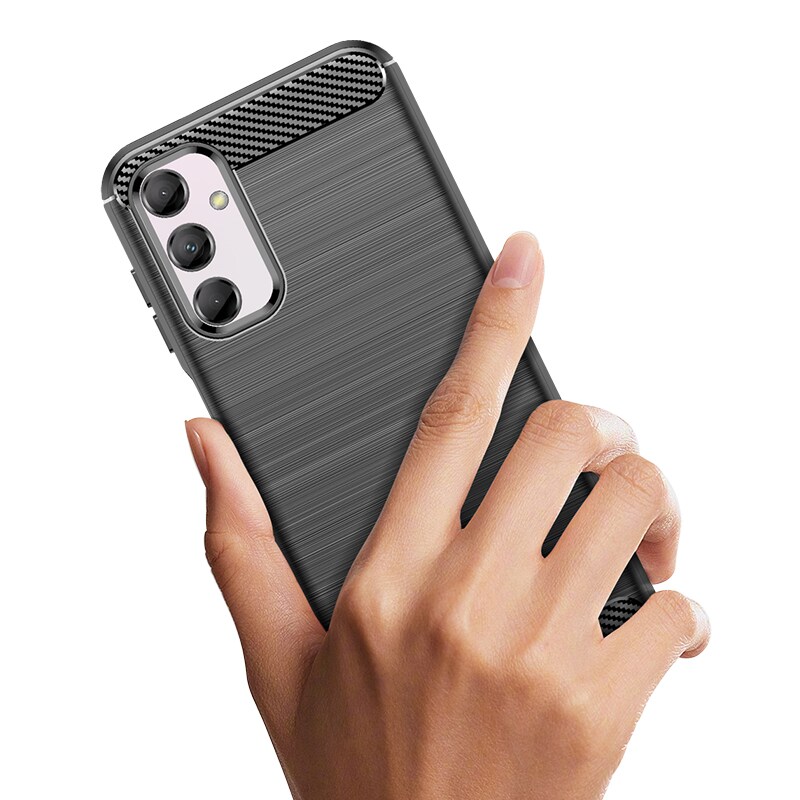 Fleksibelt etui med kulstofmønster til Samsung Galaxy M14 Carbon Case - sort