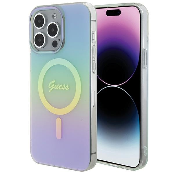 Guess IML Iridescent MagSafe-fodral för iPhone 15 Pro - turkos