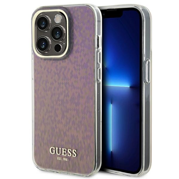 Guess GUHCP15LHDECMP iPhone 15 Pro 6,1" rosa hårda fodral Facetterad spegel Disco Iridescent