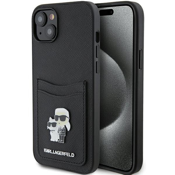 Karl Lagerfeld Saffiano Cardslot Karl&Choupette Metall Nålfodral för iPhone 15 - svart