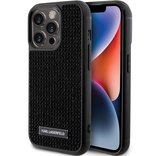 Karl Lagerfeld Rhinestone Logo Metal Plate fodral för iPhone 15 Pro Max - svart