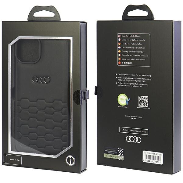 Audi GT syntetisk læderetui til iPhone 15 Plus - sort
