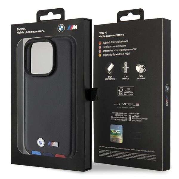 BMW BMHCP15L22PTDK iPhone 15 Pro 6,1" sort/sort læderstempel tricolor