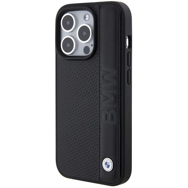BMW Tekstureret og stribet læder iPhone 15 Pro Max-etui - sort