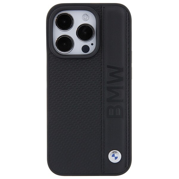 BMW Tekstureret og stribet læder iPhone 15 Pro Max-etui - sort