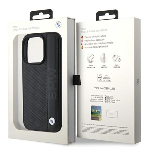 BMW Tekstureret og stribet læder iPhone 15 Pro Max-etui - sort