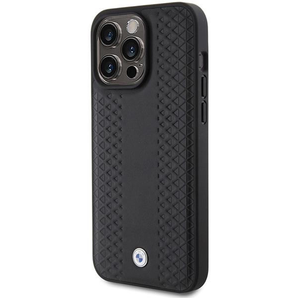 BMW Læderetui med diamantmønster til iPhone 15 Pro Max - sort