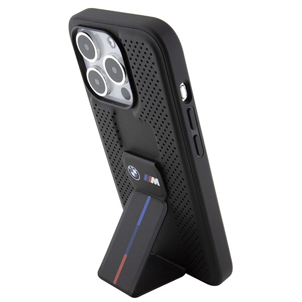 BMW Grip Stand glat og perforeret etui til iPhone 15 Pro - sort
