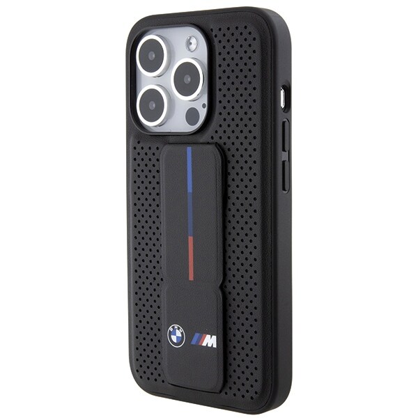 BMW Grip Stand glat og perforeret etui til iPhone 15 Pro - sort