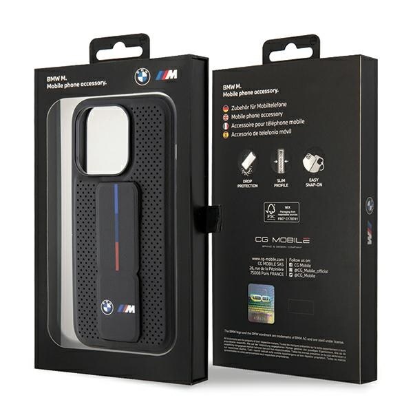 BMW Grip Stand glat og perforeret etui til iPhone 15 Pro - sort