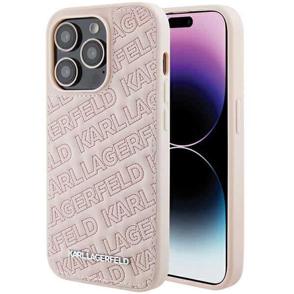 Karl Lagerfeld Quiltat K-mönstrat fodral för iPhone 15 Pro Max - rosa