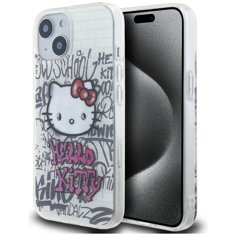 Hello Kitty IML Kitty On Bricks Graffitifodral för iPhone 15 - vit