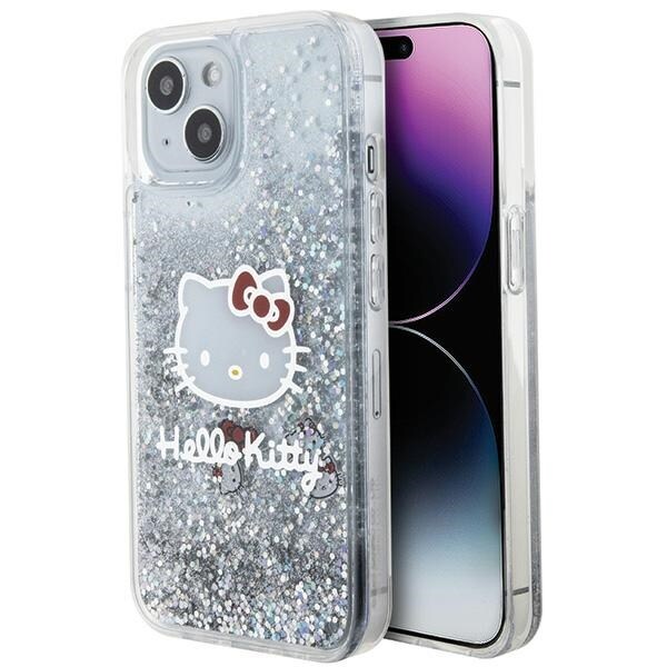 Hello Kitty flytande glitter Charms Kitty Head fodral för iPhone 15 - silver