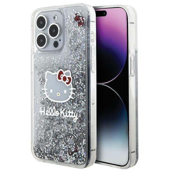 Hello Kitty Liquid Glitter Charms Kitty Head fodral för iPhone 15 Pro Max - silver