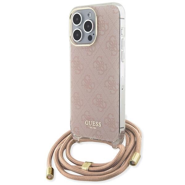 Guess Crossbody Cord 4G Print fodral för iPhone 15 Pro - rosa