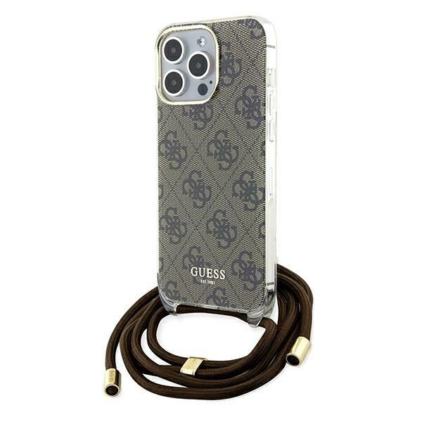 Guess Crossbody Cord 4G Print fodral för iPhone 15 Pro Max - brun