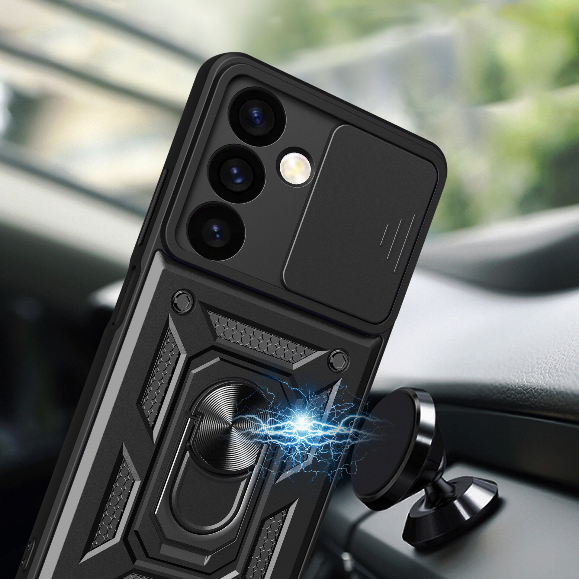 Hybrid Armor Camshield bepansrat fodral för Samsung Galaxy S24+ med kameraskydd - svart