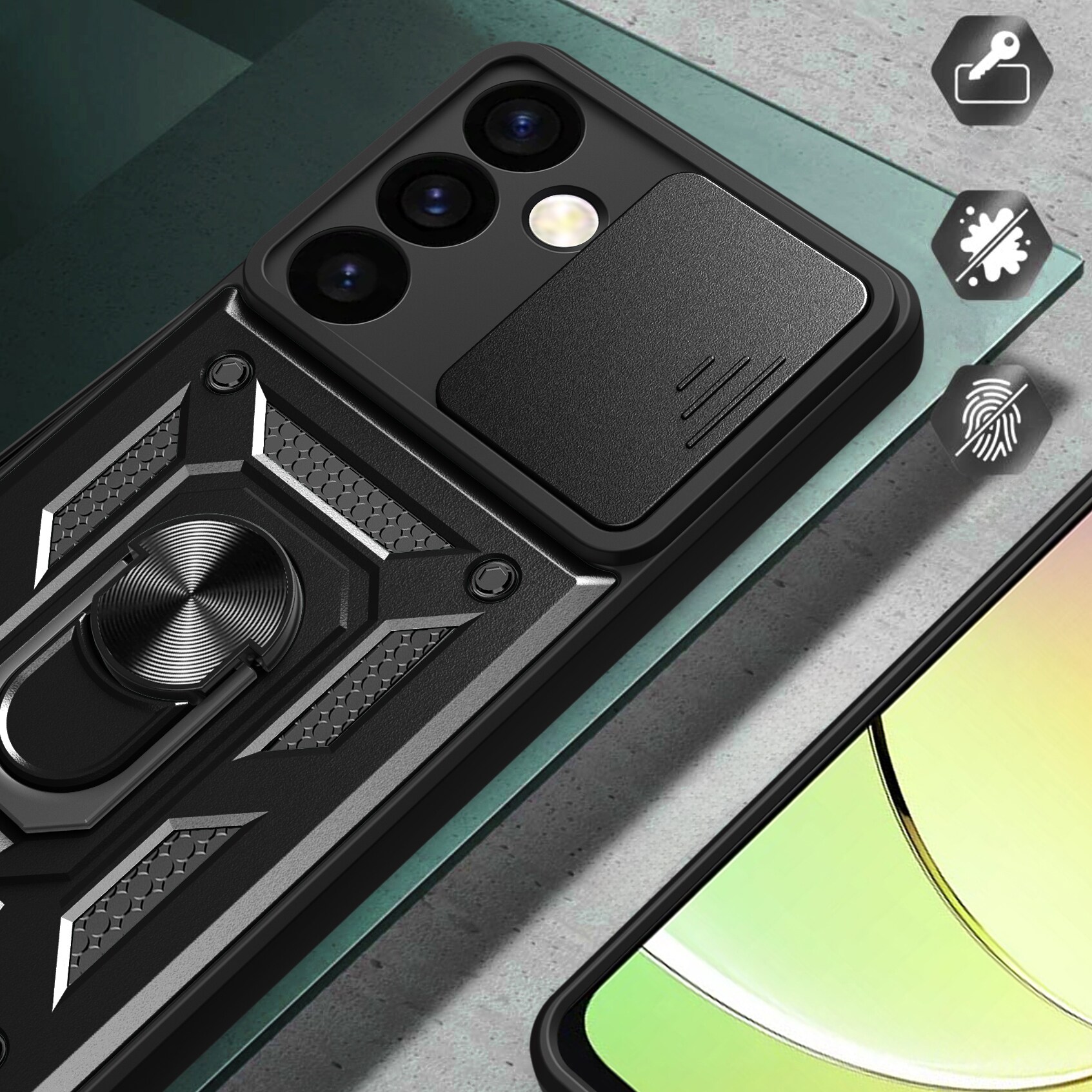 Hybrid Armor Camshield bepansrat fodral för Samsung Galaxy S24+ med kameraskydd - svart