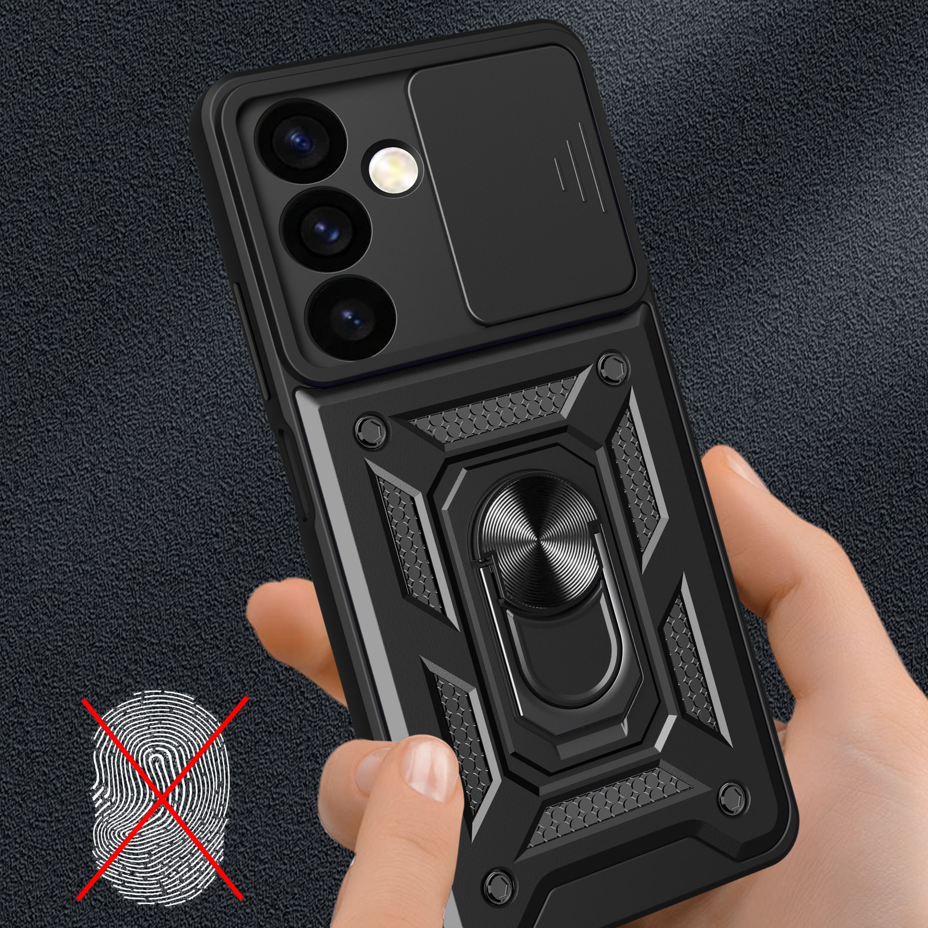 Hybrid Armor Camshield bepansrat fodral för Samsung Galaxy S24+ med kameraskydd - svart