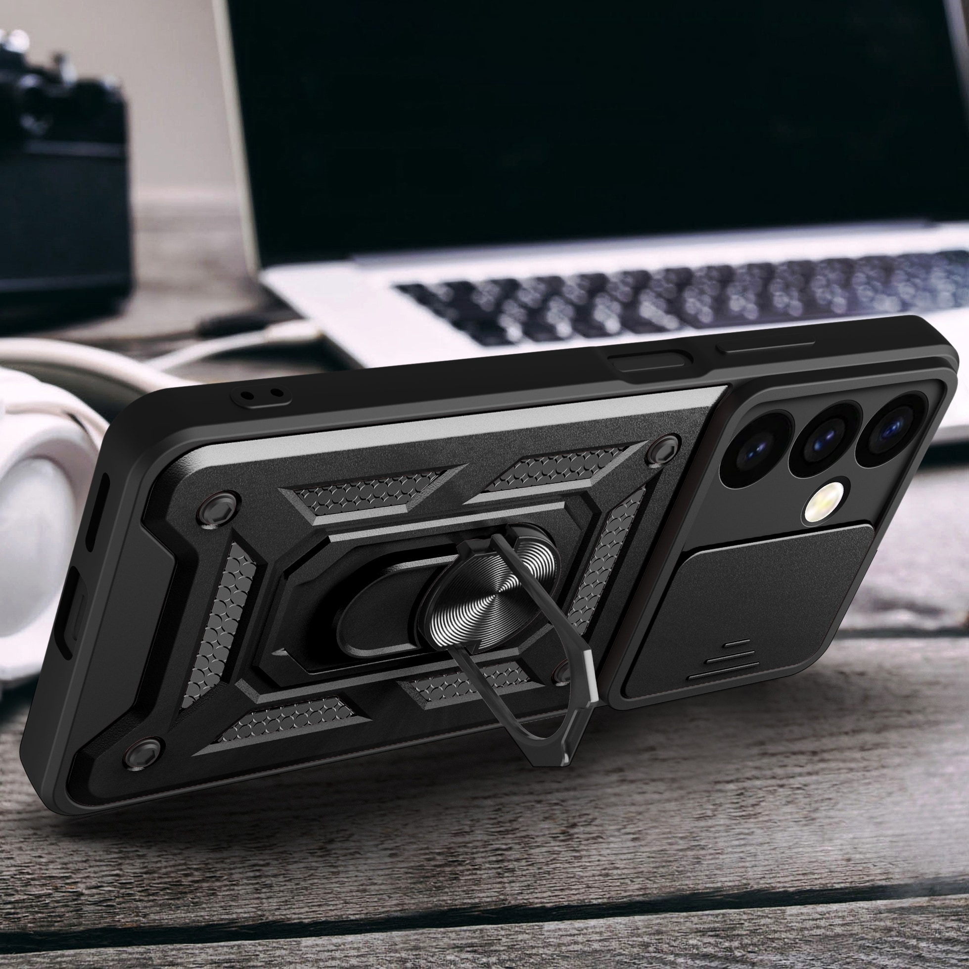 Hybrid Armor Camshield bepansrat fodral för Samsung Galaxy S24+ med kameraskydd - svart