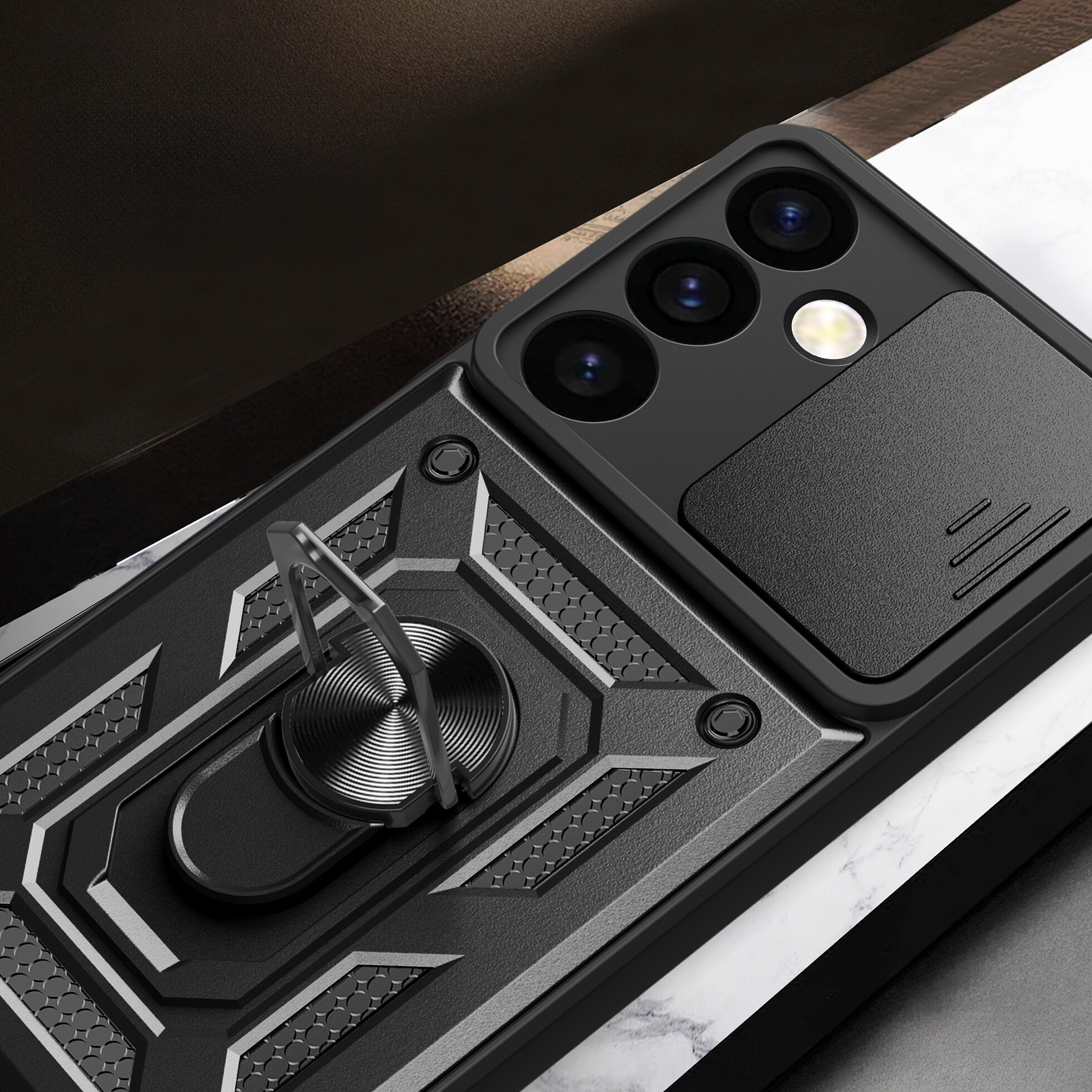Hybrid Armor Camshield bepansrat fodral för Samsung Galaxy S24+ med kameraskydd - svart