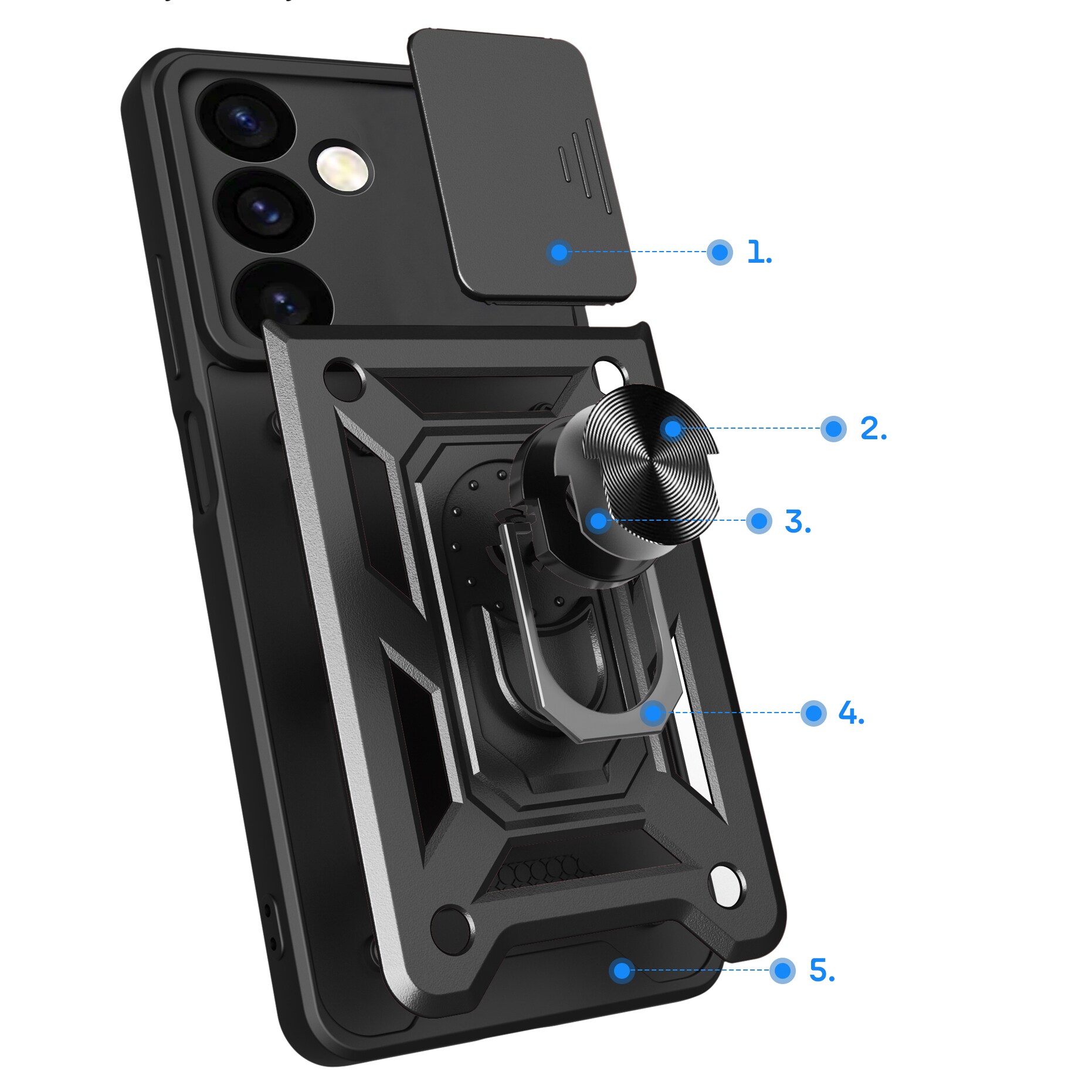 Hybrid Armor Camshield bepansrat fodral för Samsung Galaxy S24+ med kameraskydd - svart