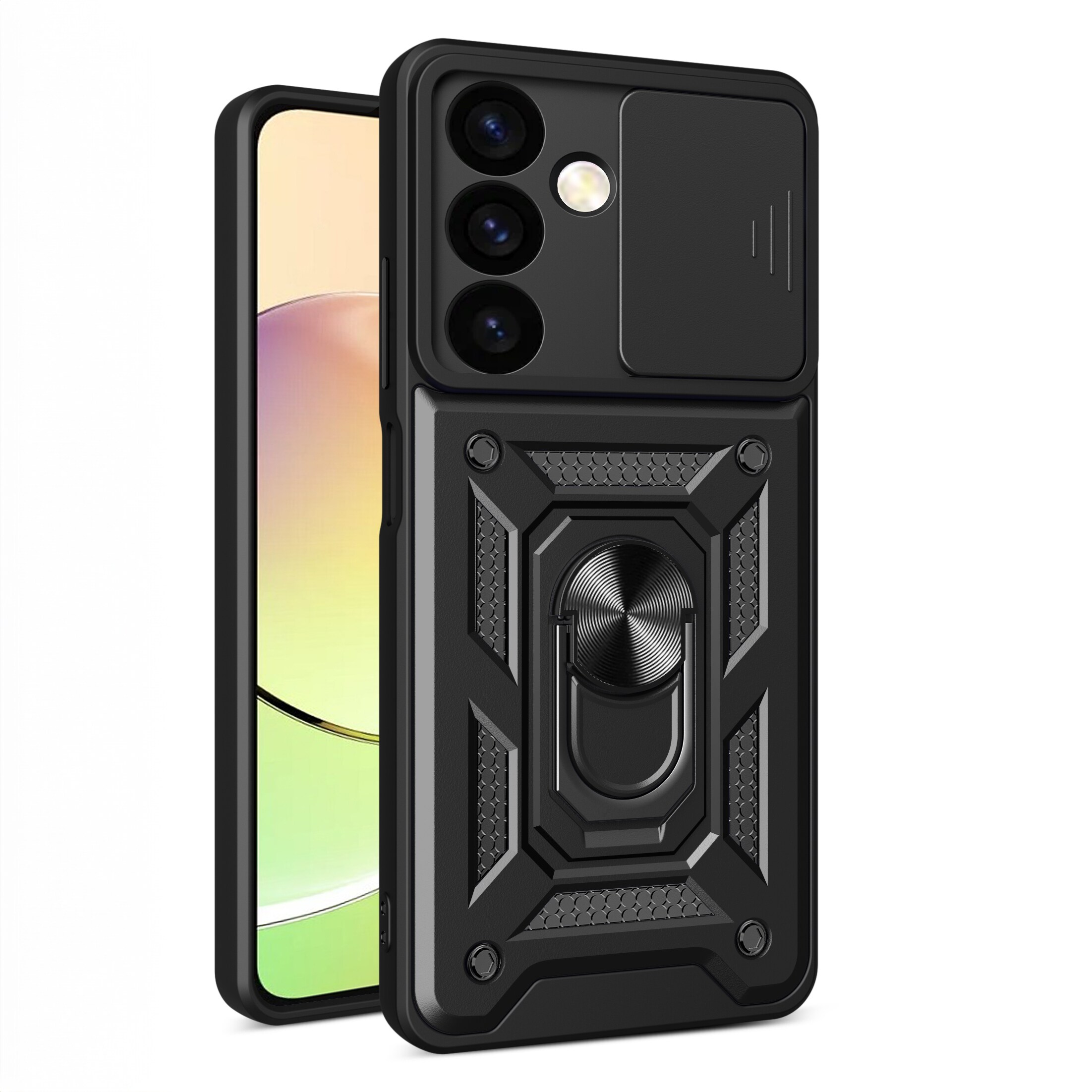 Hybrid Armor Camshield bepansrat fodral för Samsung Galaxy S24+ med kameraskydd - svart
