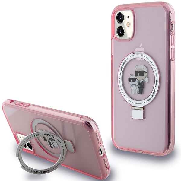 Karl Lagerfeld Ringställ Karl&Choupette MagSafe-fodral för iPhone 11 / Xr - rosa