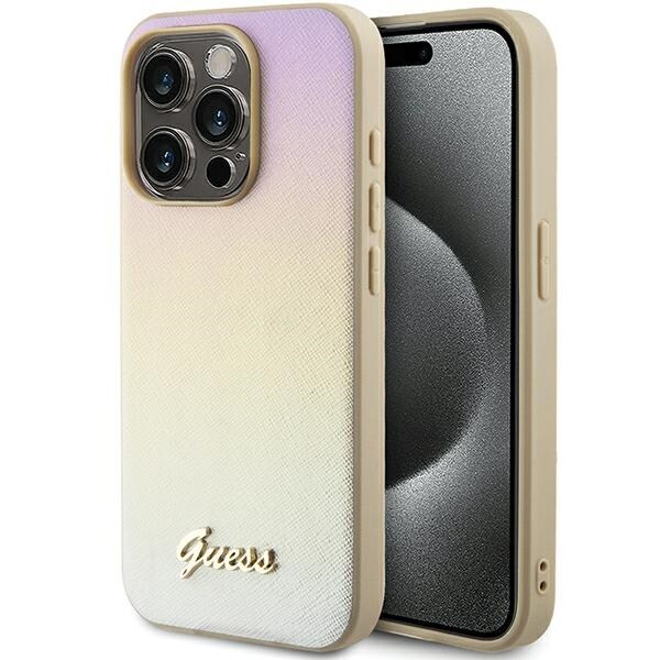 Guess Saffiano Iridescent Script-fodral för iPhone 14 Pro - guld