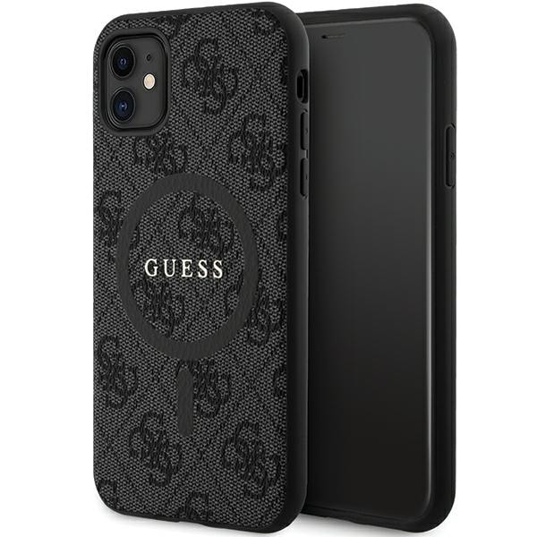 Guess GUHMN61G4GFRK iPhone 11 6,1" / Xr svart/svart hårdskal 4G Collection Läder Metall Logo MagSafe