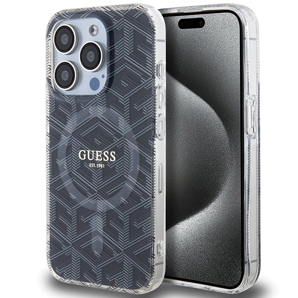 Guess IML GCube MagSafe-fodral för iPhone 15 Pro - svart